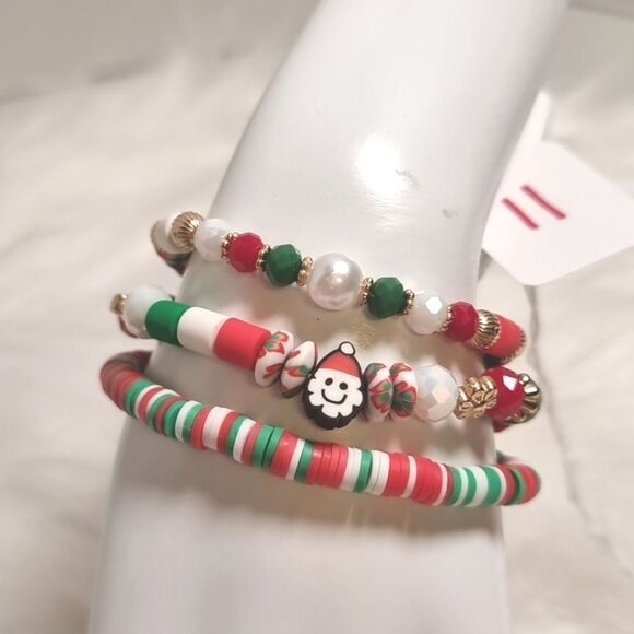 Cb3-11 CHRISTMAS STACKING 3 BRACELET SET charm adjustable - Picture 1 of 4